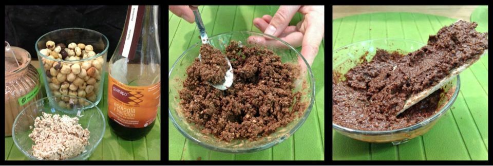 making cocoa cream: firstly add cocoa and then the syrup. It´s very easy!